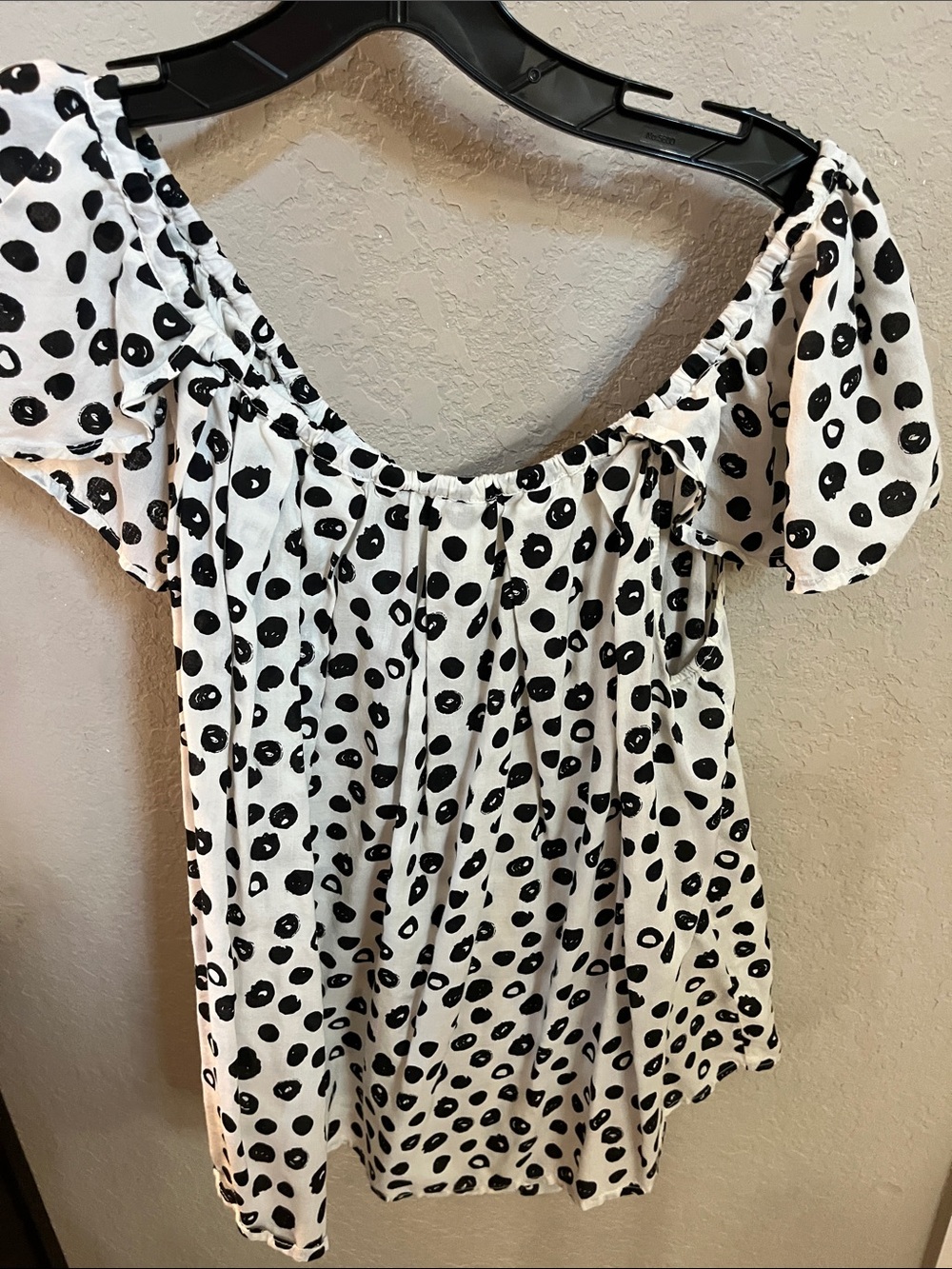 Maeve Black & White Polka Dot Off-Shoulder Tunic